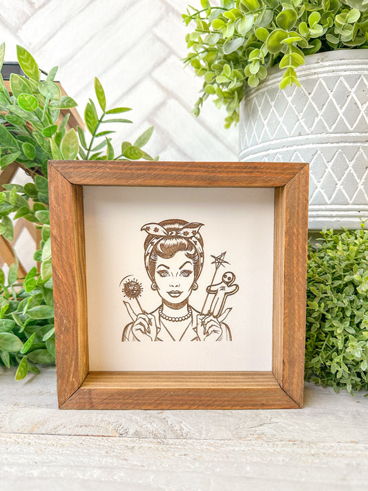 Retro Chic Voodoo Lady Laser Engraved Wood Sign