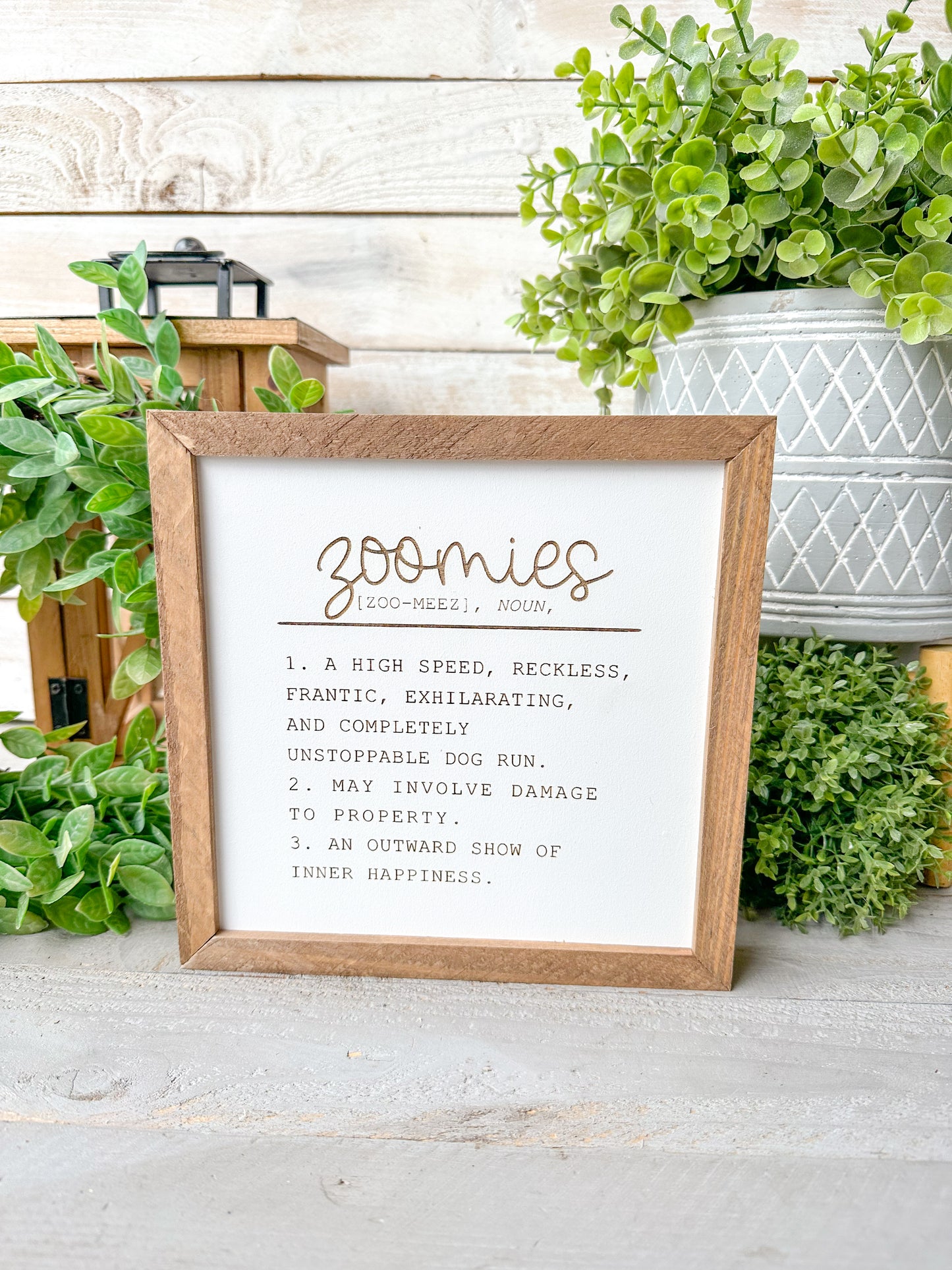 Zoomies dog laser engraved wood sign