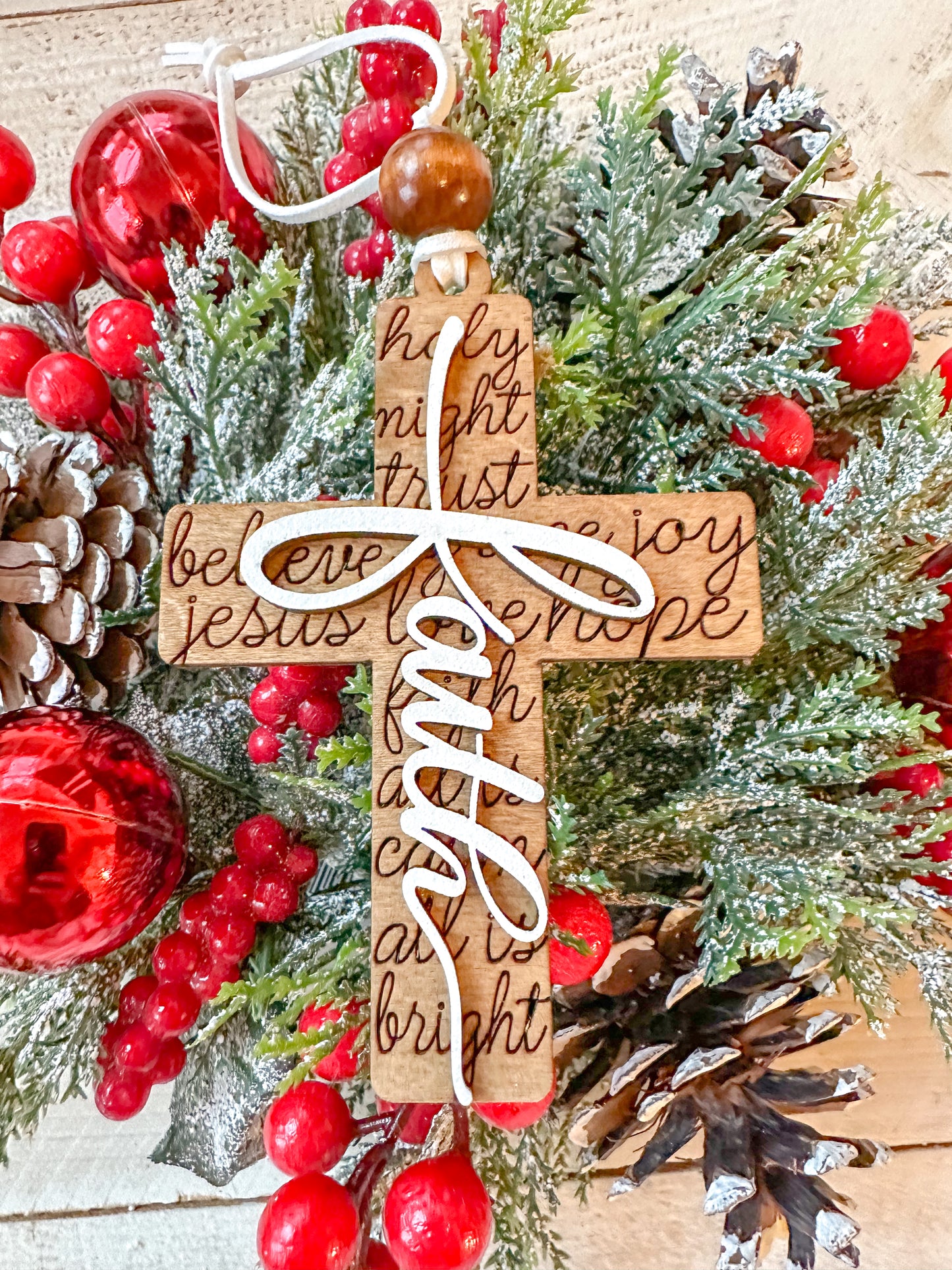 Scripted Cross 3D Word Christmas Ornament
