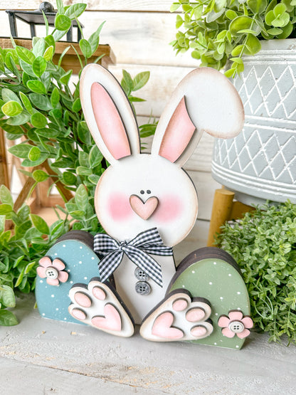 Easter Bunny Shelf Sitter – 3D Layered Spring Bunny Decor, Handcrafted Wood Bunny Sign