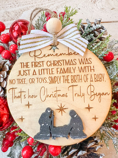 True story - The First Christmas Round Nativity Ornament