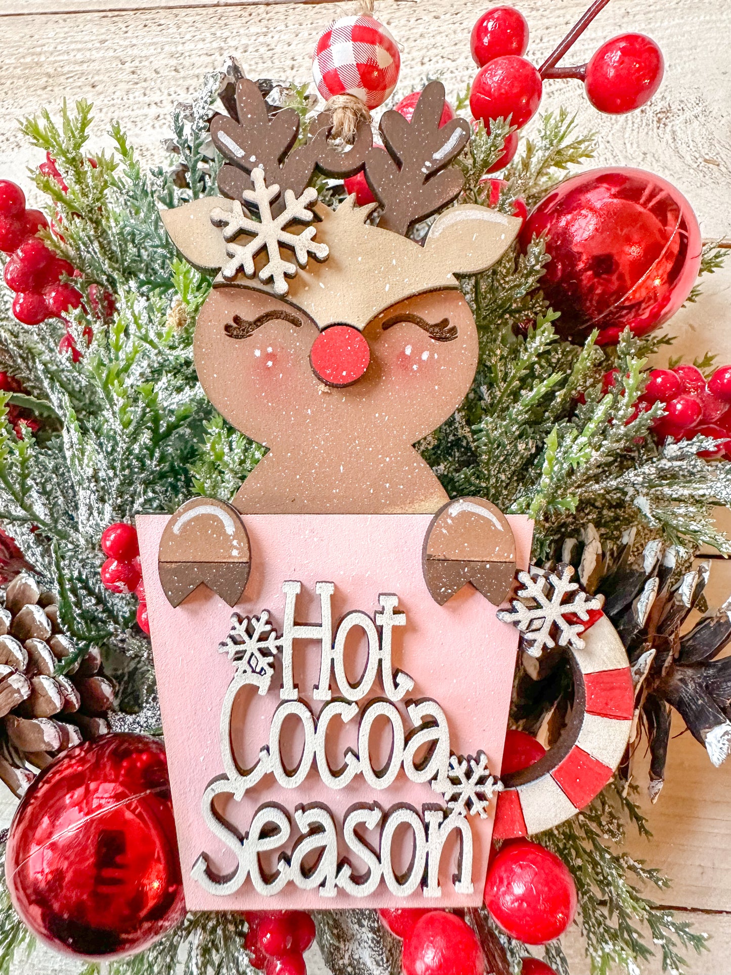Reindeer Hot Cocoa Cup Ornament pink