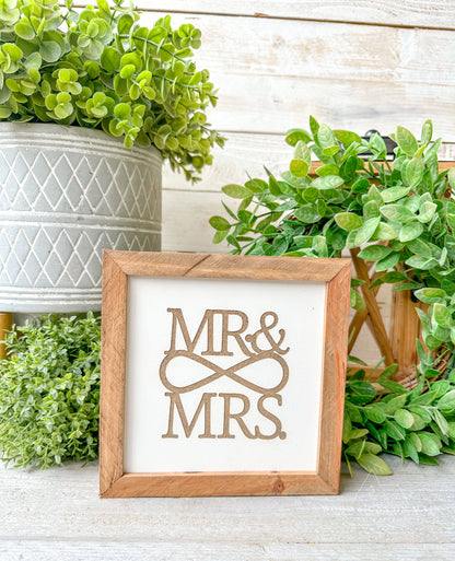 Mr & Mrs laser engraved wedding sign