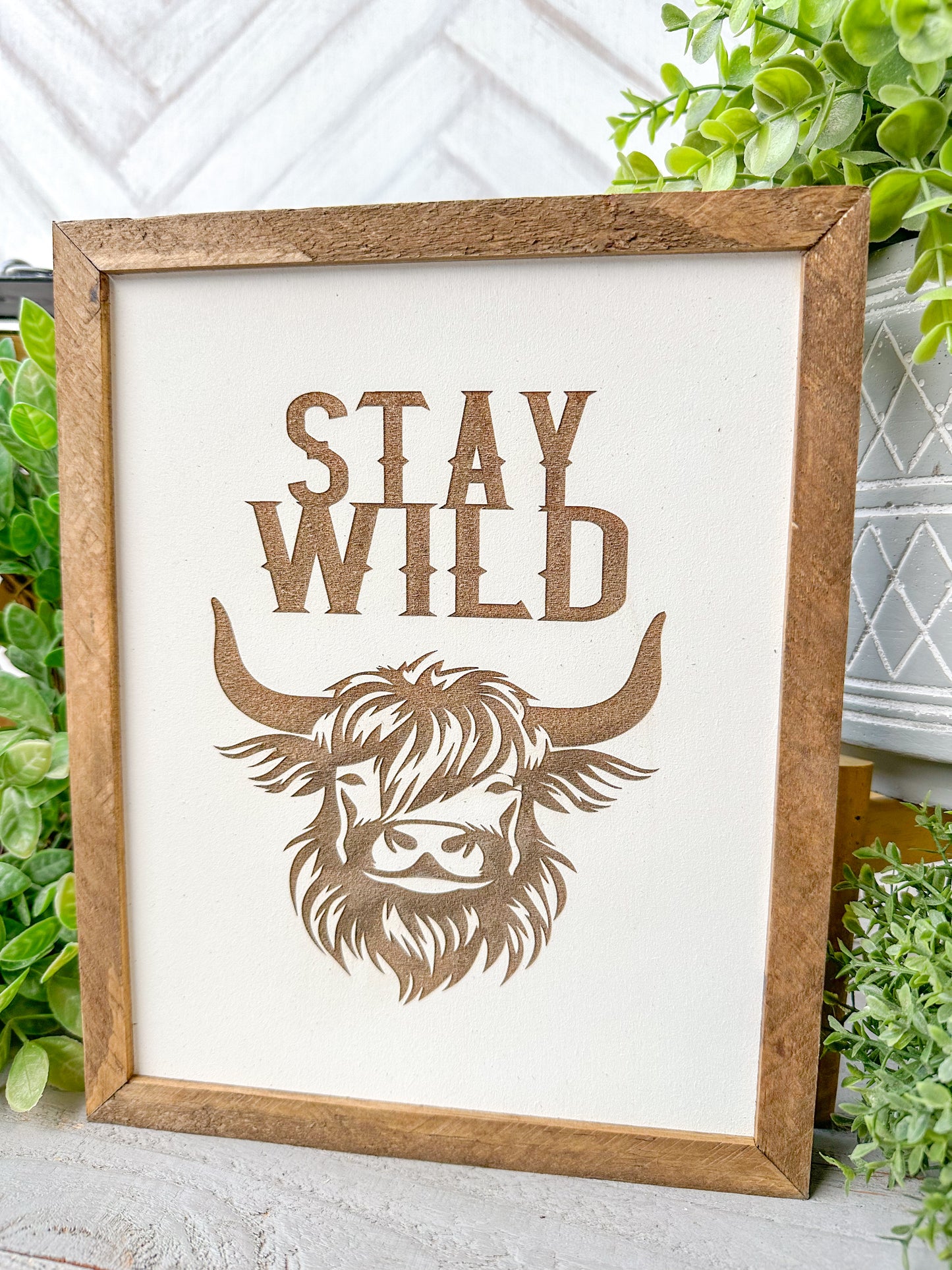 Stay Wild Highland Cow Laser Engraved Wooden Sign