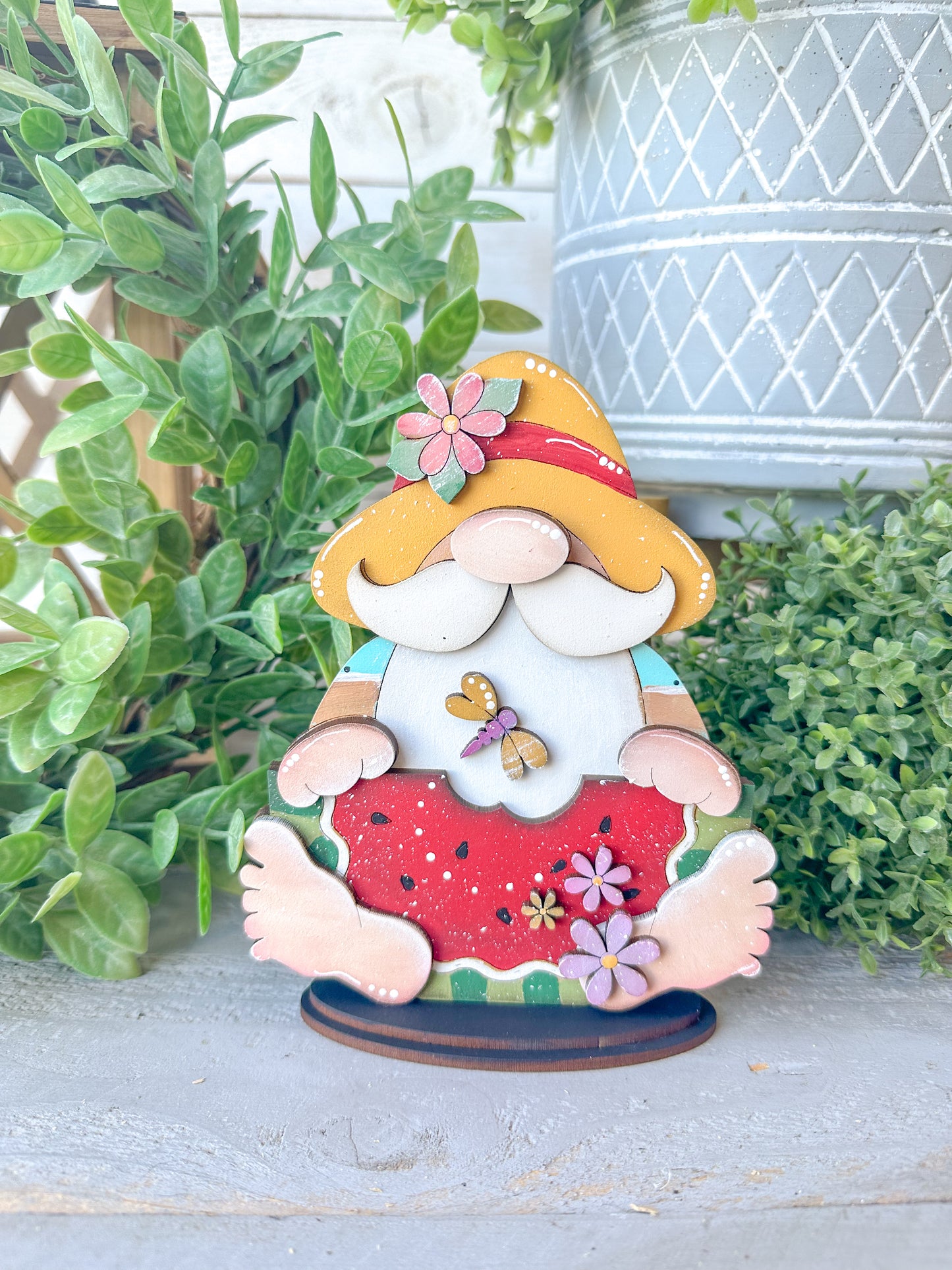 Standing Watermelon Gnome – Handmade Wooden Shelf Sitter