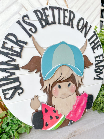 Sumner is better on the farm highland cow door hanger 18inch