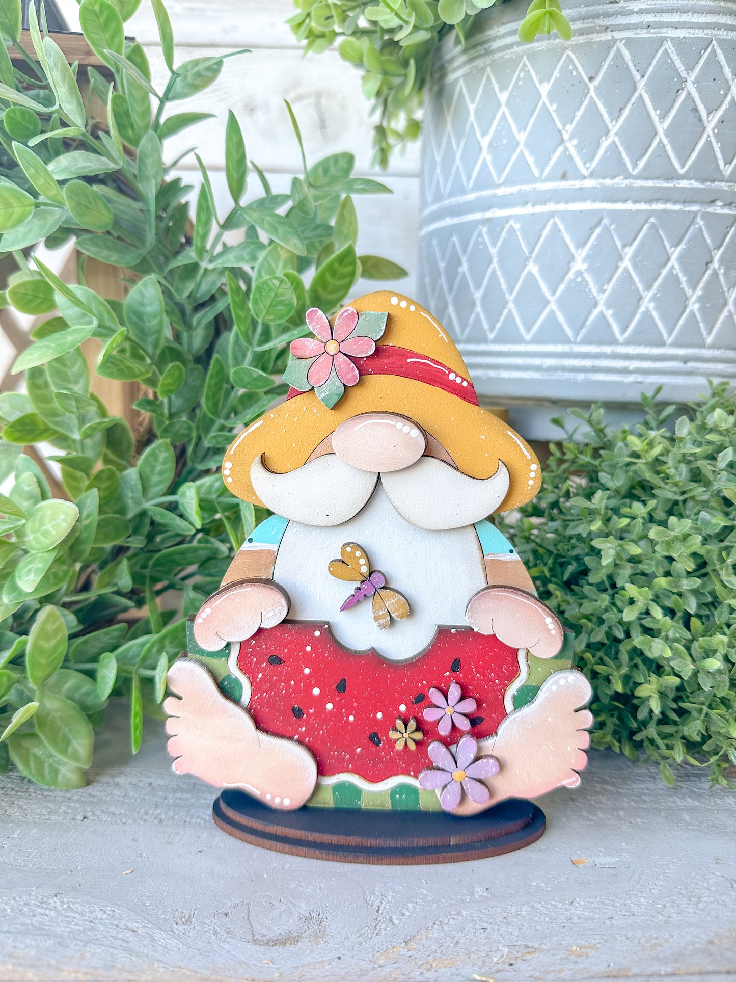 Standing Watermelon Gnome – Handmade Wooden Shelf Sitter