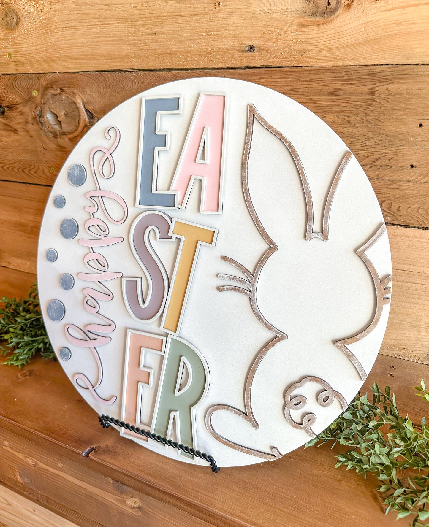 Easter Bunny Wooden Door Round – Handcrafted 16-Inch Spring Decor