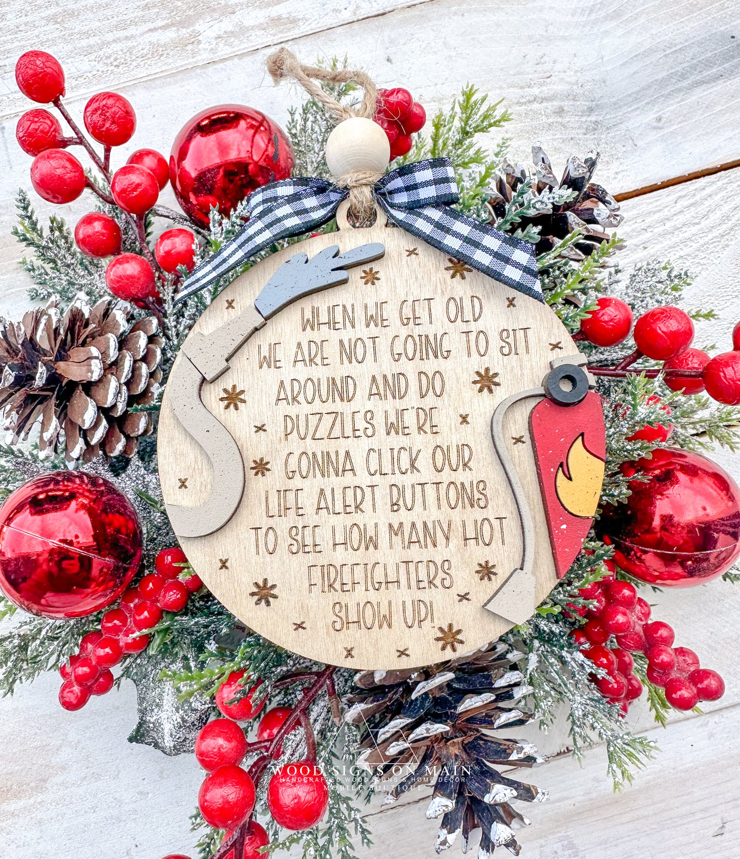 Hot Firefighter Funny Friend Wooden Ornament