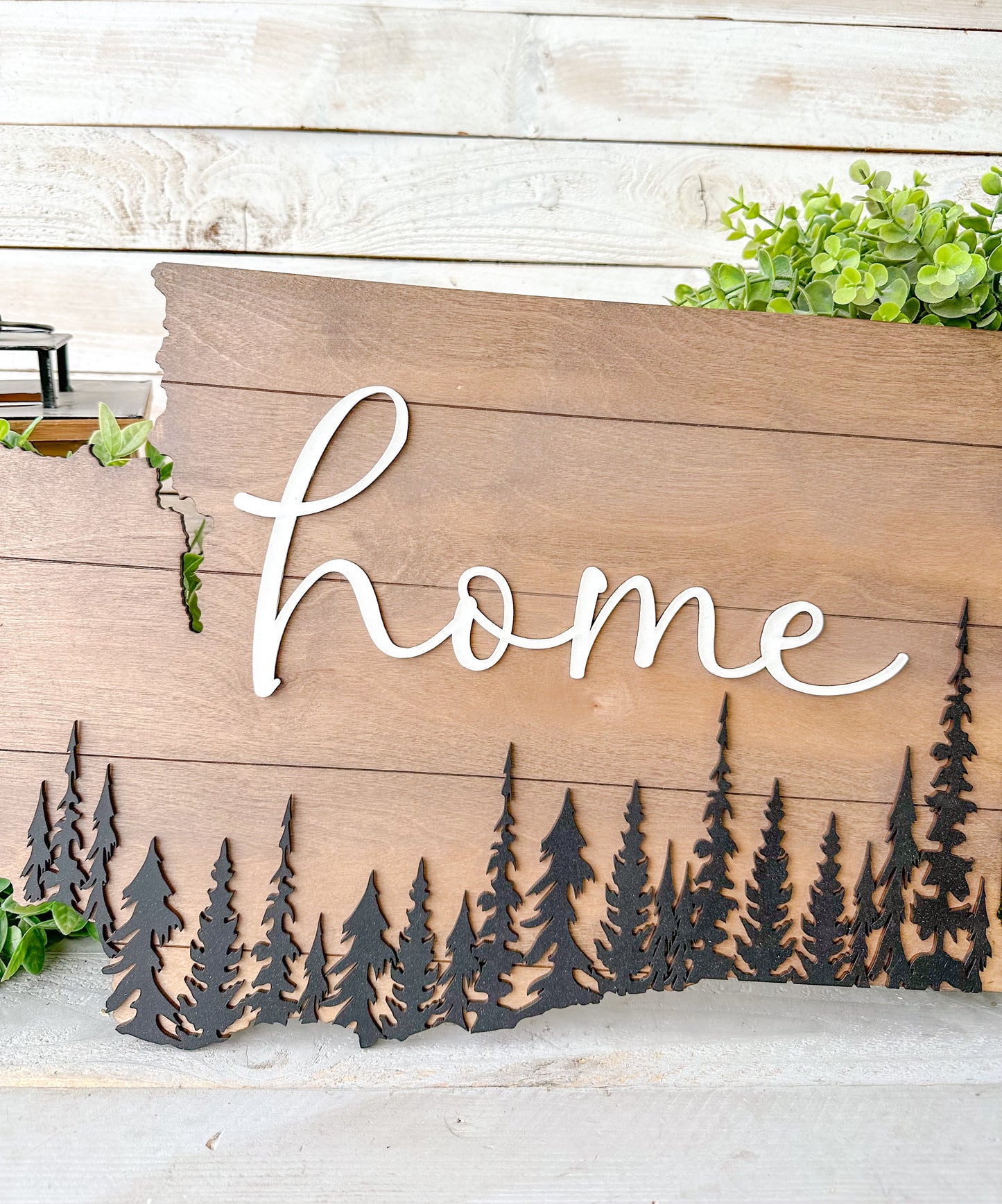 Washington State Home Wood Sign – Rustic Wall Decor with Evergreen Trees