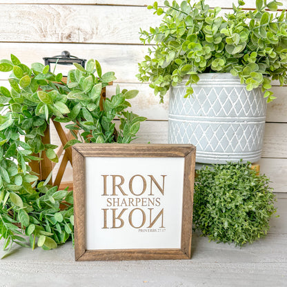 Iron Sharpens Iron Bible Verse Wood Sign – Proverbs 27:17 Inspirational Christian Home Décor