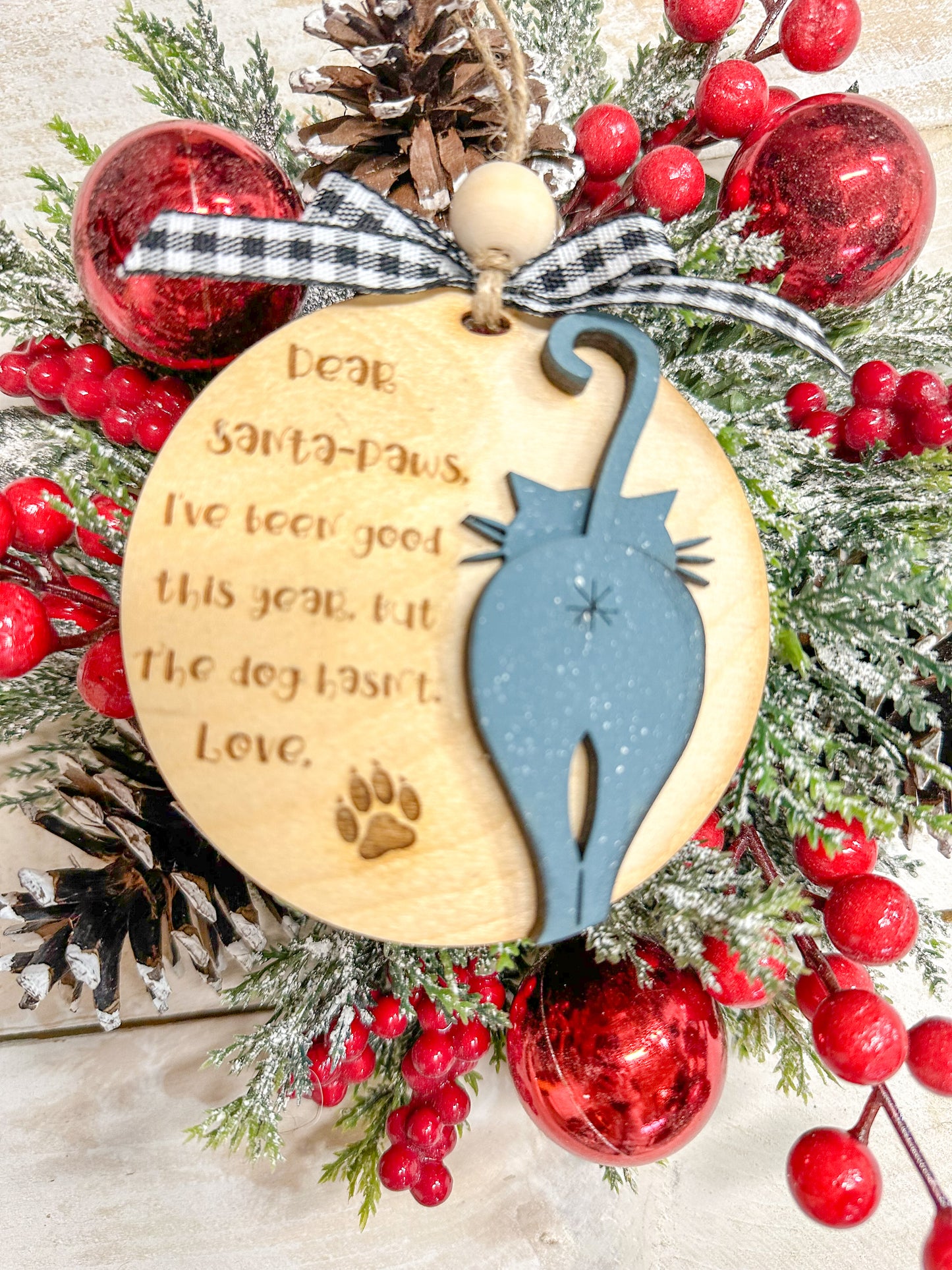 Dear Santa Paws cat ornament