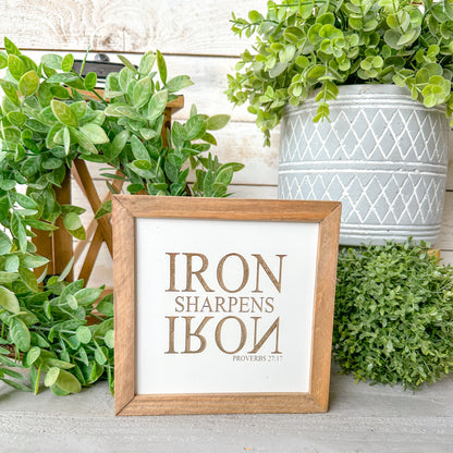 Iron Sharpens Iron Bible Verse Wood Sign – Proverbs 27:17 Inspirational Christian Home Décor
