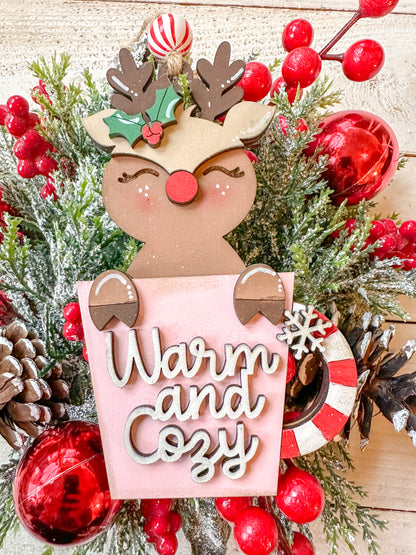 Reindeer, warm and cozy cup ornament