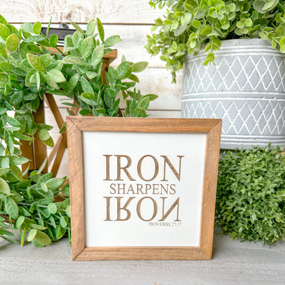 Iron Sharpens Iron Bible Verse Wood Sign – Proverbs 27:17 Inspirational Christian Home Décor
