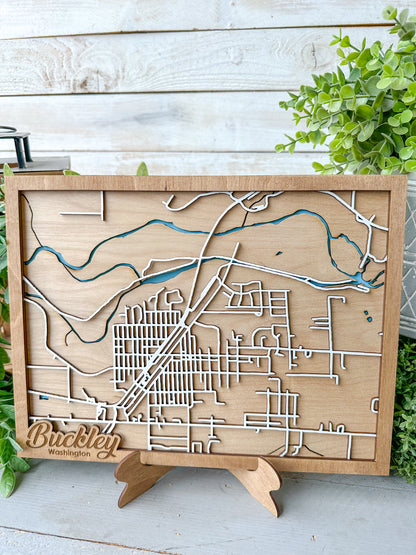Buckley, Washington 3D Wooden Map – Custom Laser-Cut City Street Map