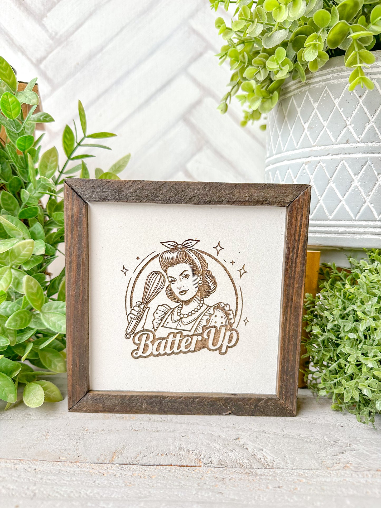 Batter Up Vintage-Inspired Laser Engraved Wooden Sign