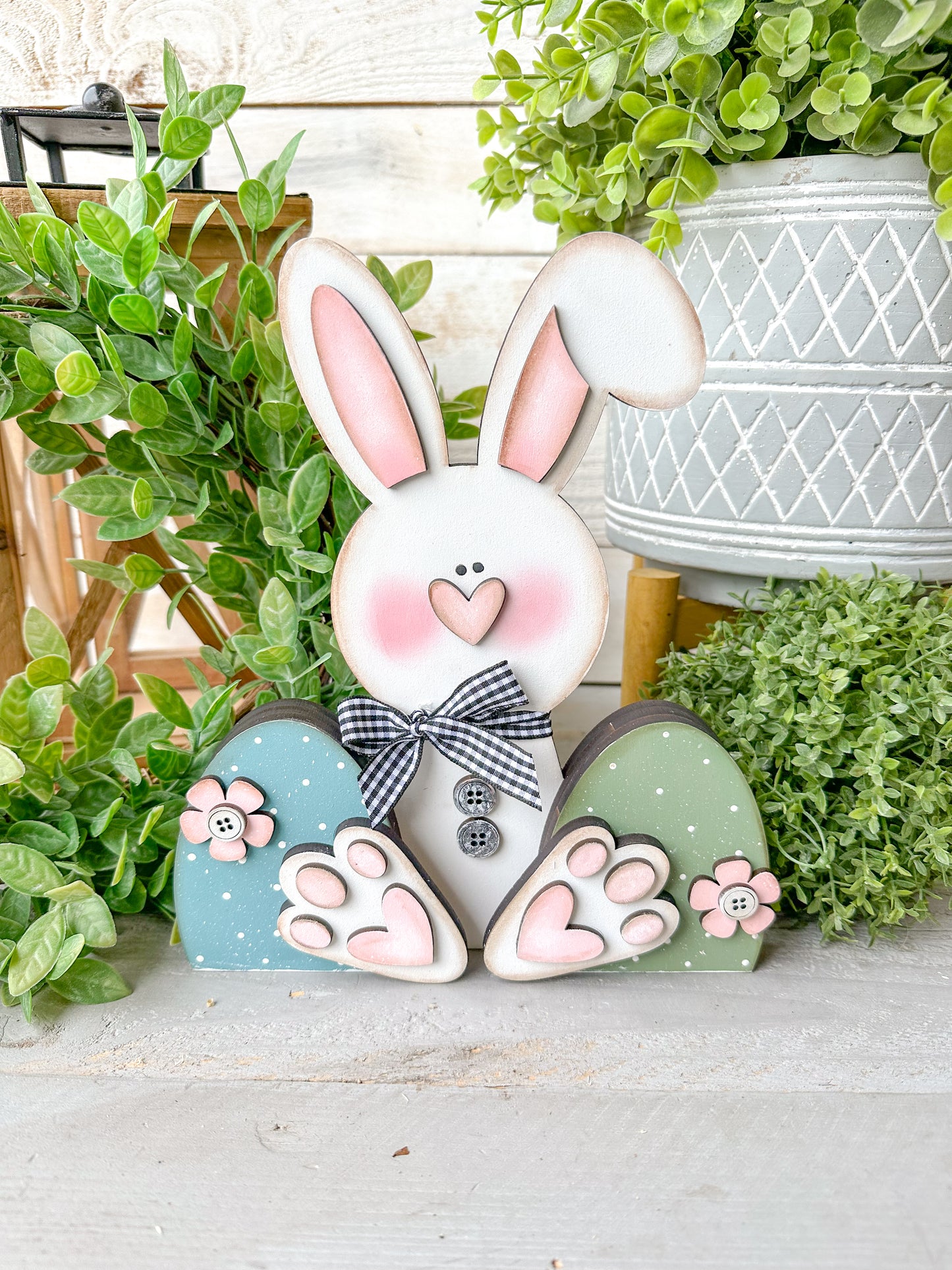 Easter Bunny Shelf Sitter – 3D Layered Spring Bunny Decor, Handcrafted Wood Bunny Sign