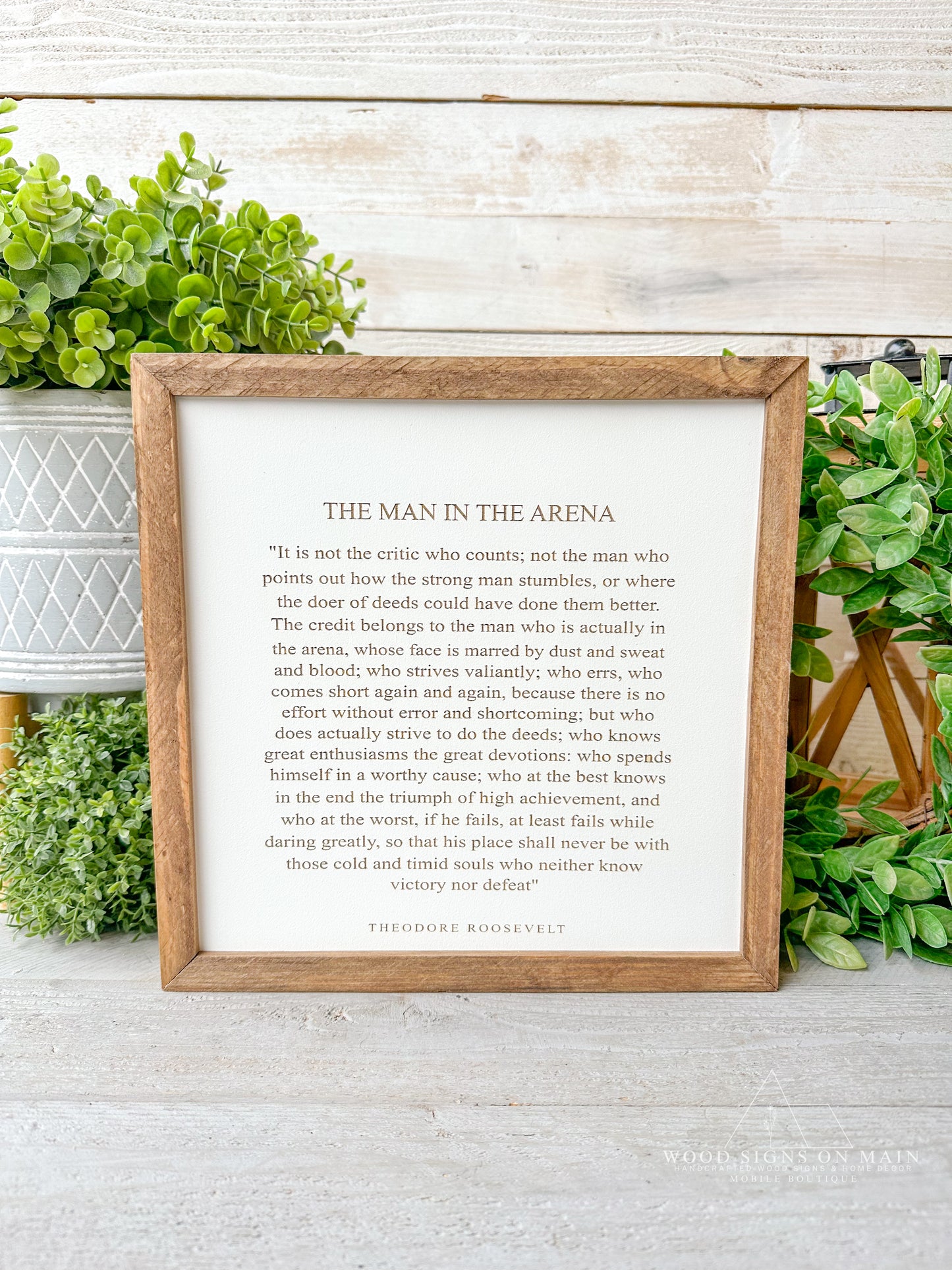 The man in the arena, laser engraved wood sign