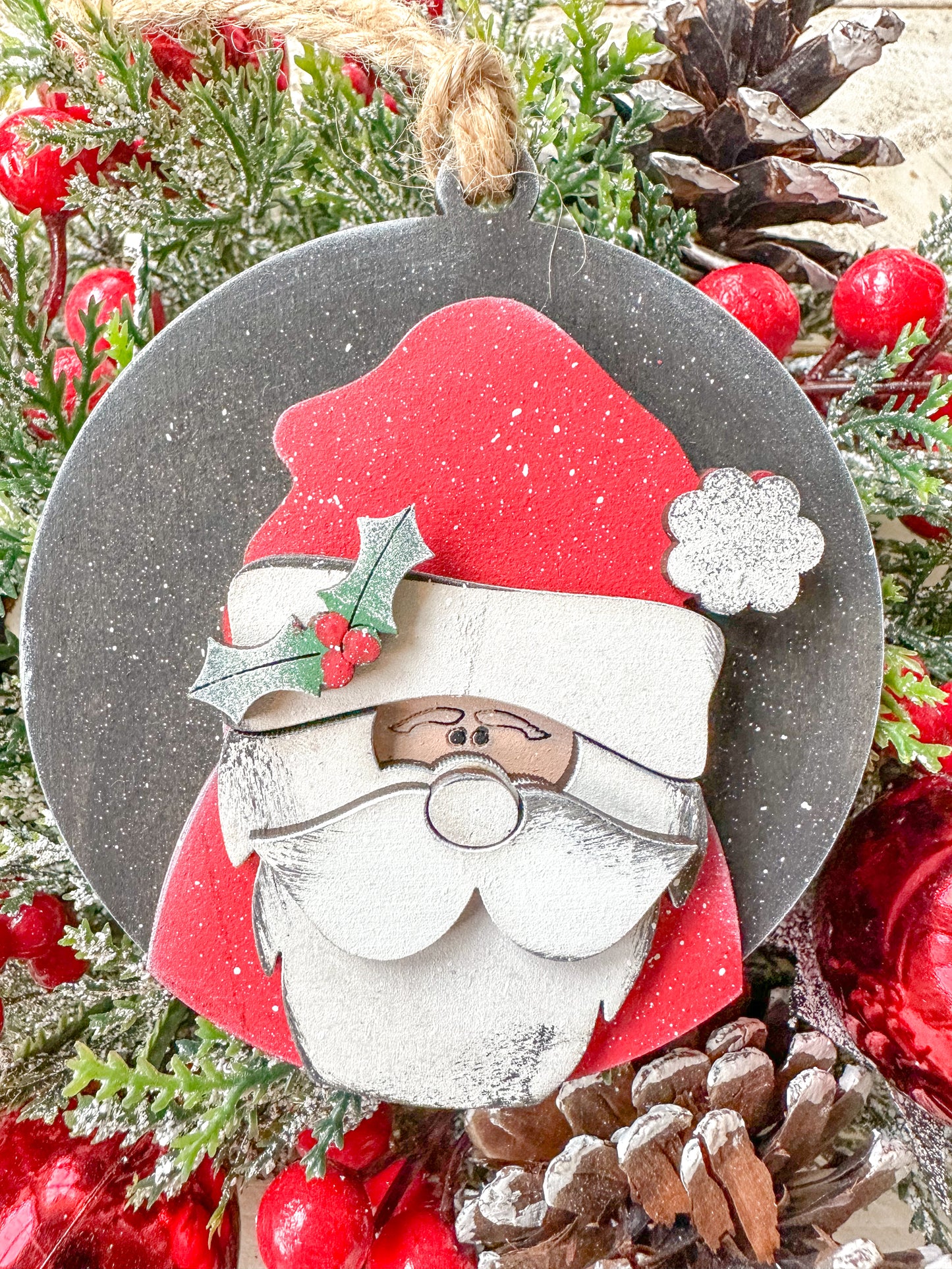 Hand-Painted Santa Ornament - 4x4 Wooden Christmas Tree Decor