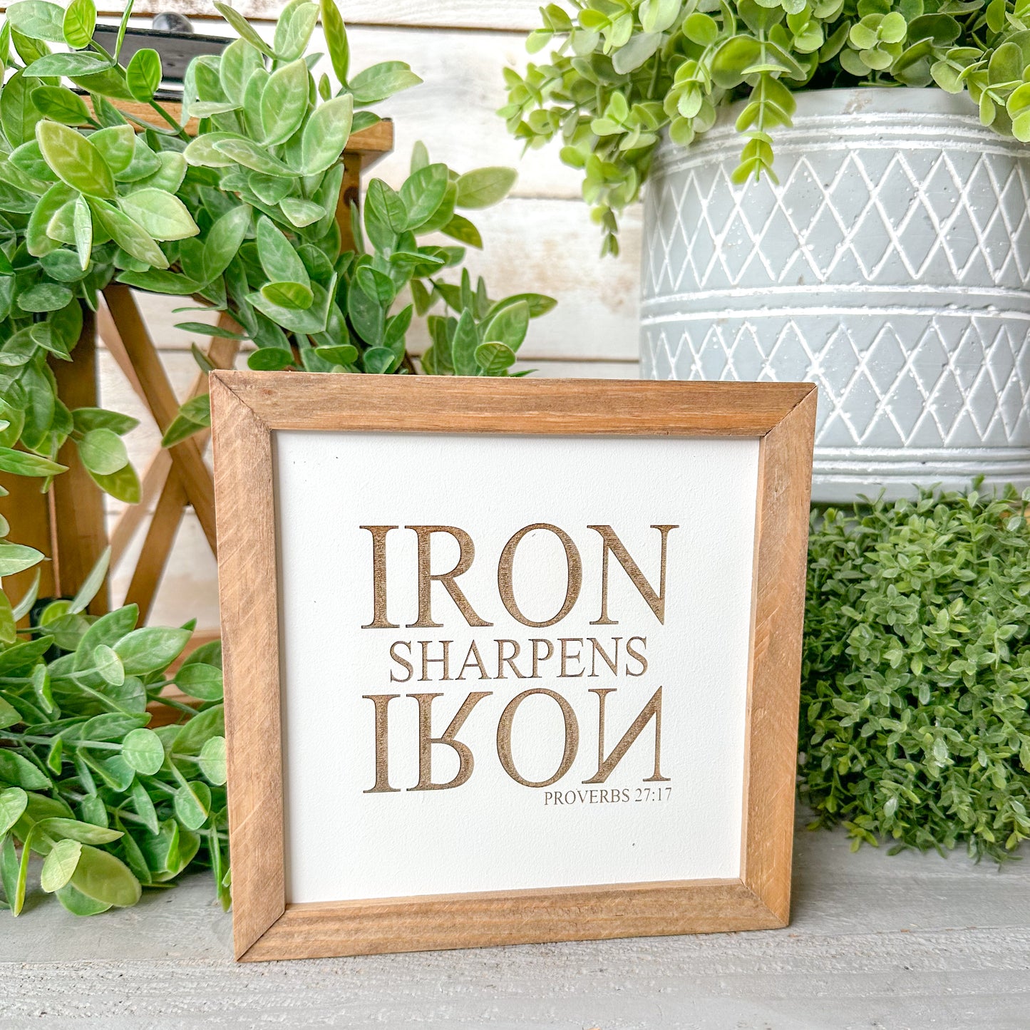 Iron Sharpens Iron Bible Verse Wood Sign – Proverbs 27:17 Inspirational Christian Home Décor
