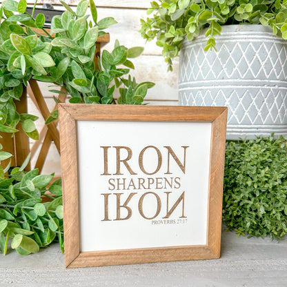 Iron Sharpens Iron Bible Verse Wood Sign – Proverbs 27:17 Inspirational Christian Home Décor