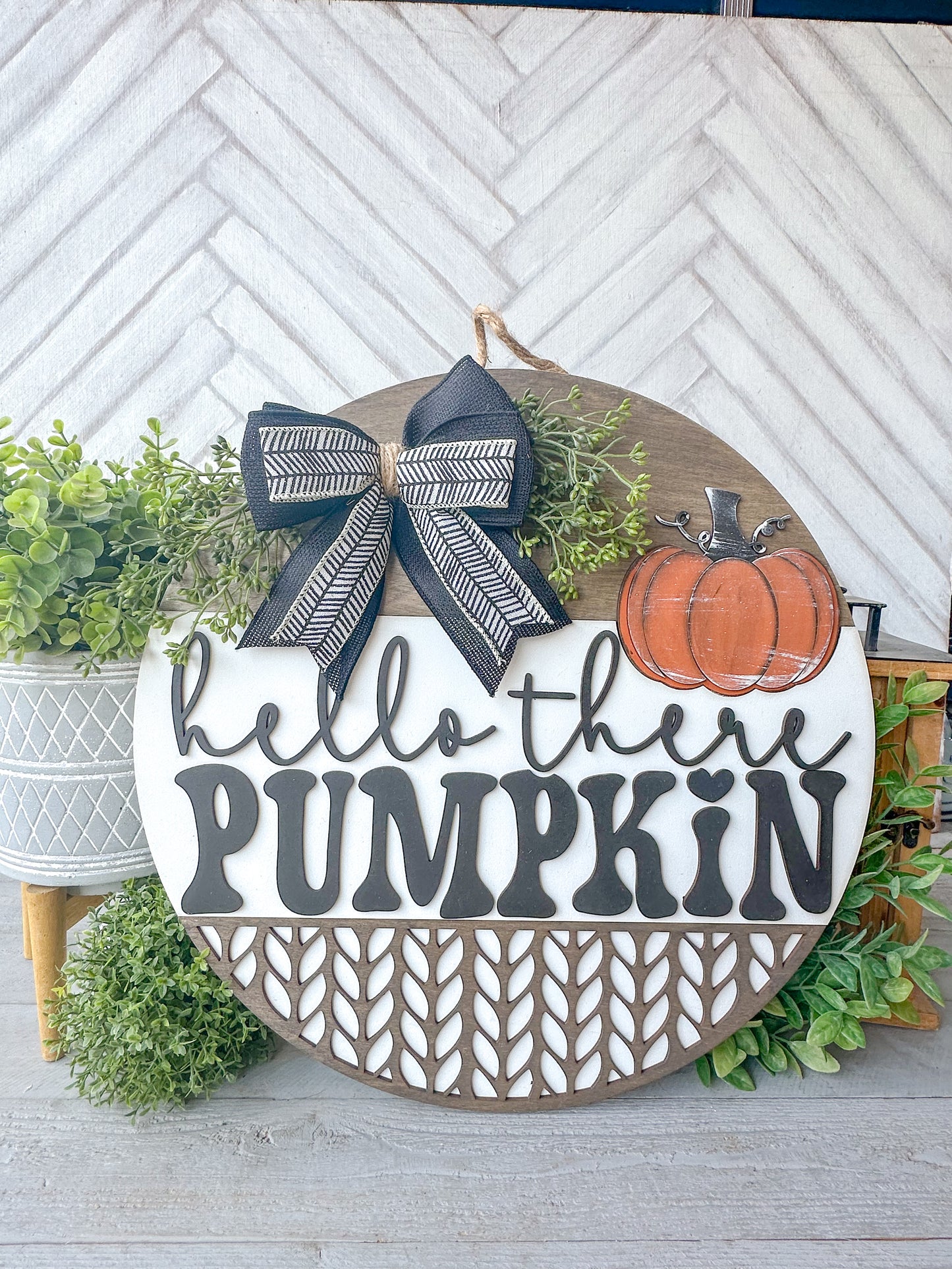 Hello there, Pumpkin fall Halloween door hanger