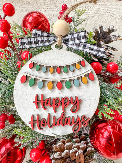 Happy Holidays Ornament – Handcrafted Christmas Tree Decoration & Gift Tag with Festive Lights