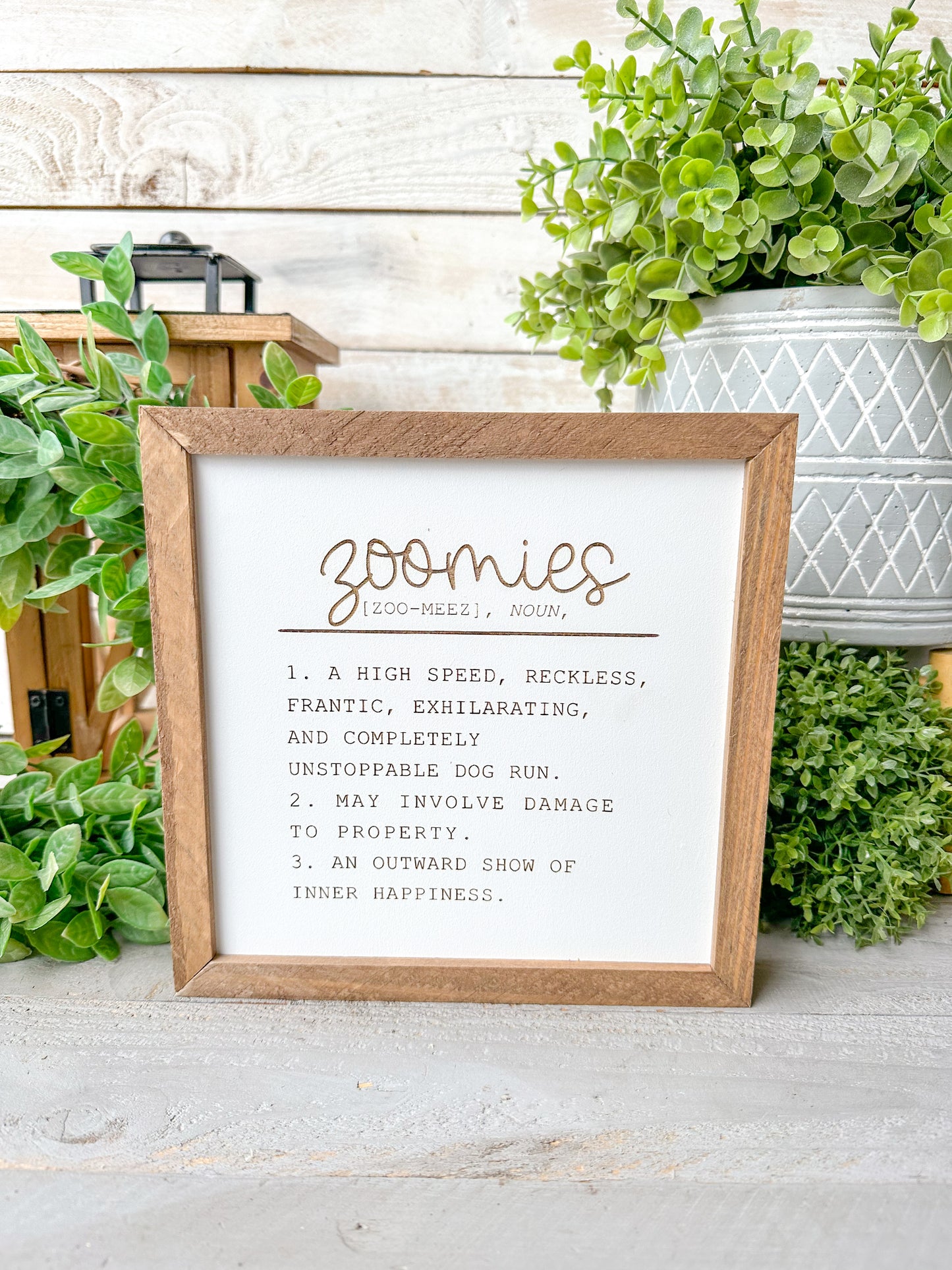 Zoomies dog laser engraved wood sign