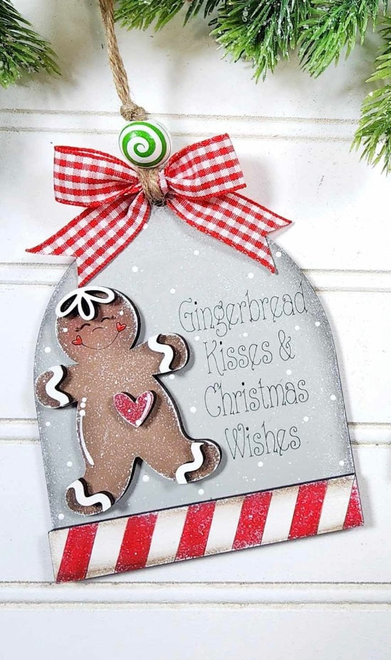 Gingerbread kisses and Christmas wishes - gingerbread peppermint arched Christmas ornament / gift tag