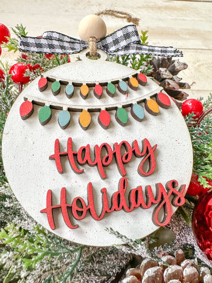 Happy Holidays Ornament – Handcrafted Christmas Tree Decoration & Gift Tag with Festive Lights