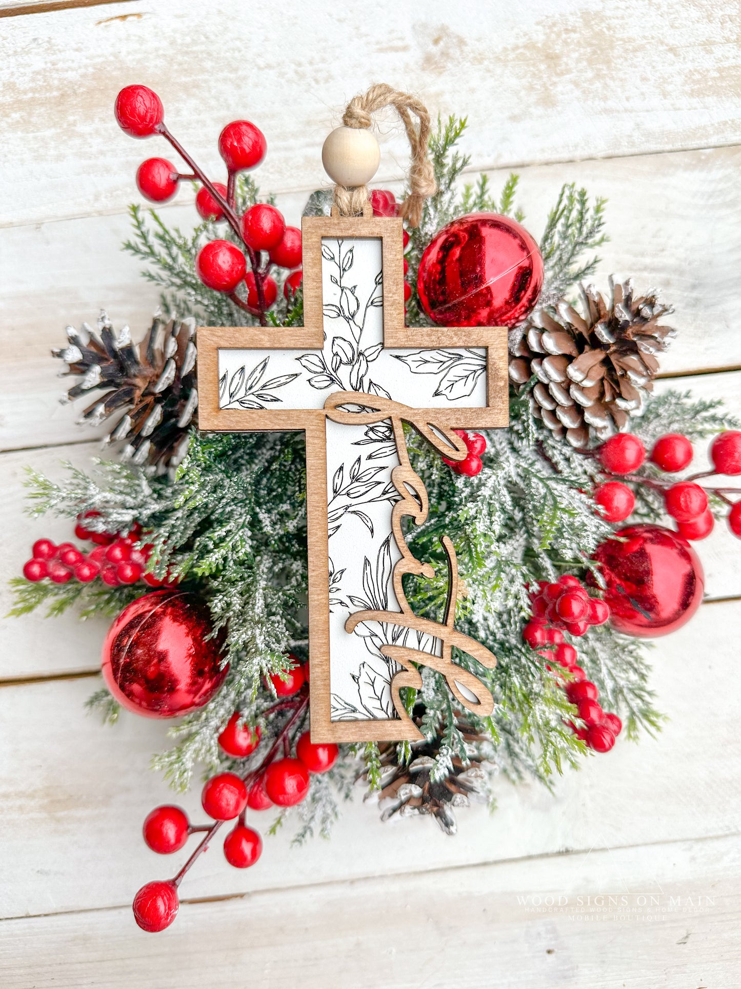 Faith Cross Floral Ornament