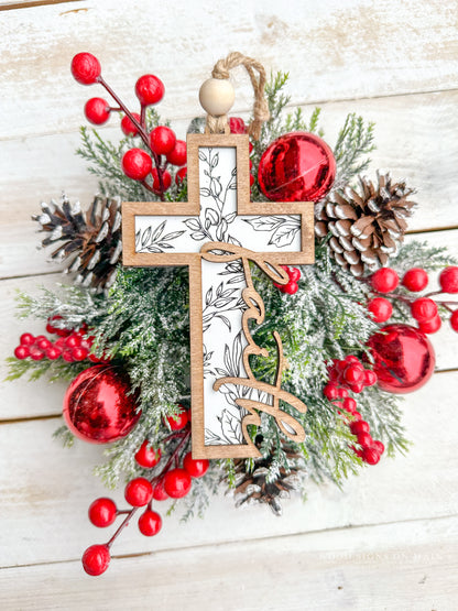 Faith Cross Floral Ornament