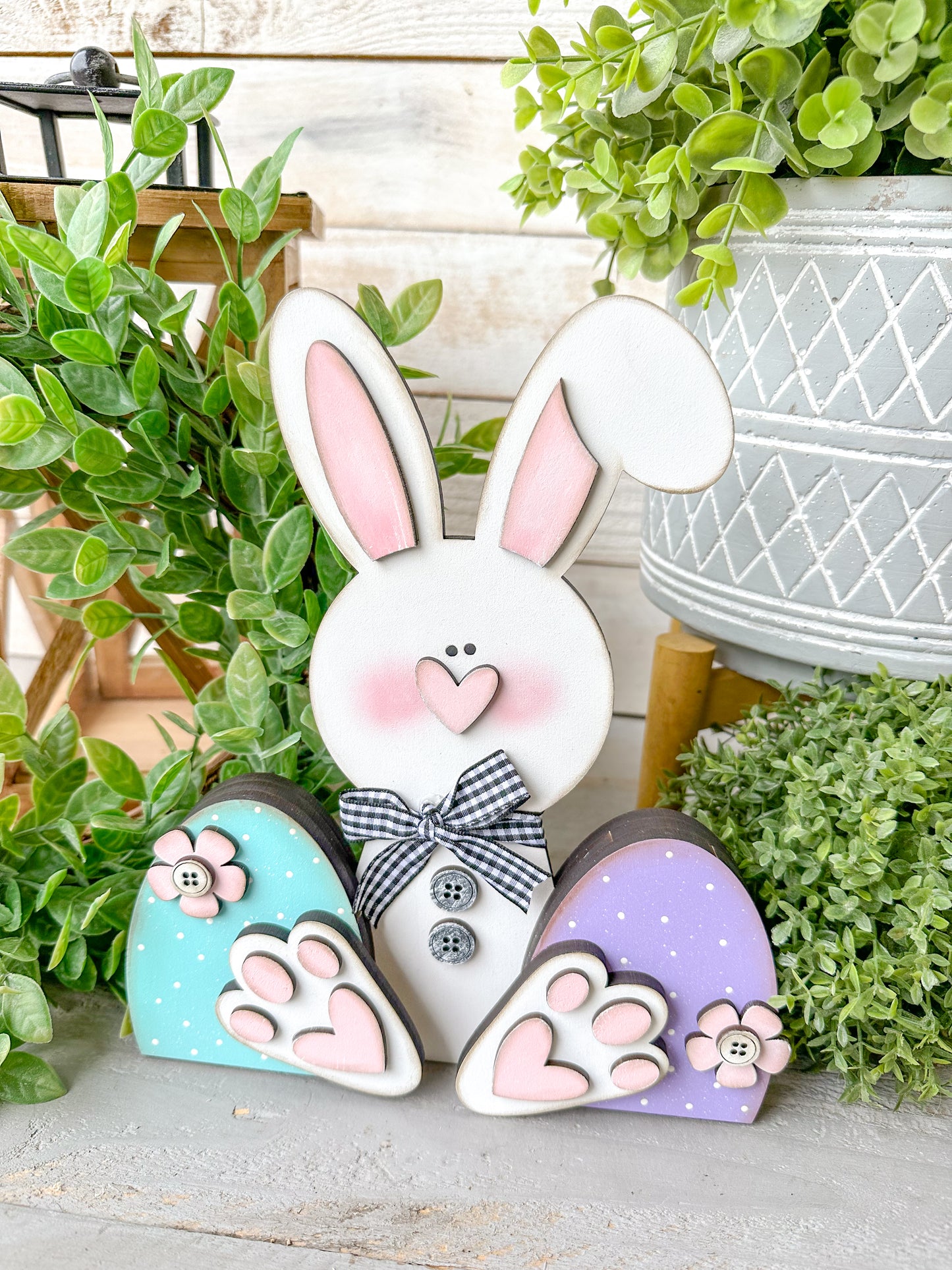 Easter Bunny Shelf Sitter – 3D Layered Spring Bunny Decor, Handcrafted Wood Bunny Sign