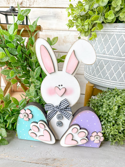 Easter Bunny Shelf Sitter – 3D Layered Spring Bunny Decor, Handcrafted Wood Bunny Sign