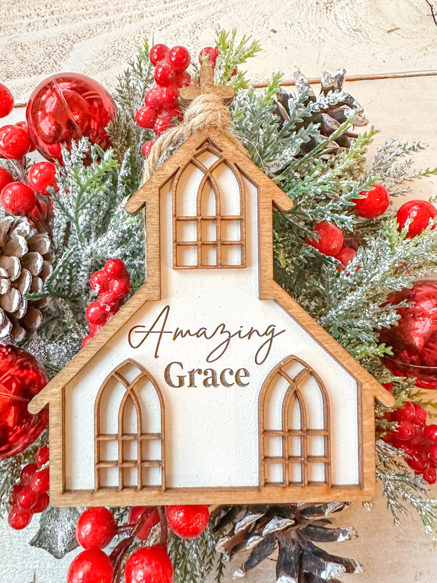 Amazing Grace Wooden Church Shaped Ornament