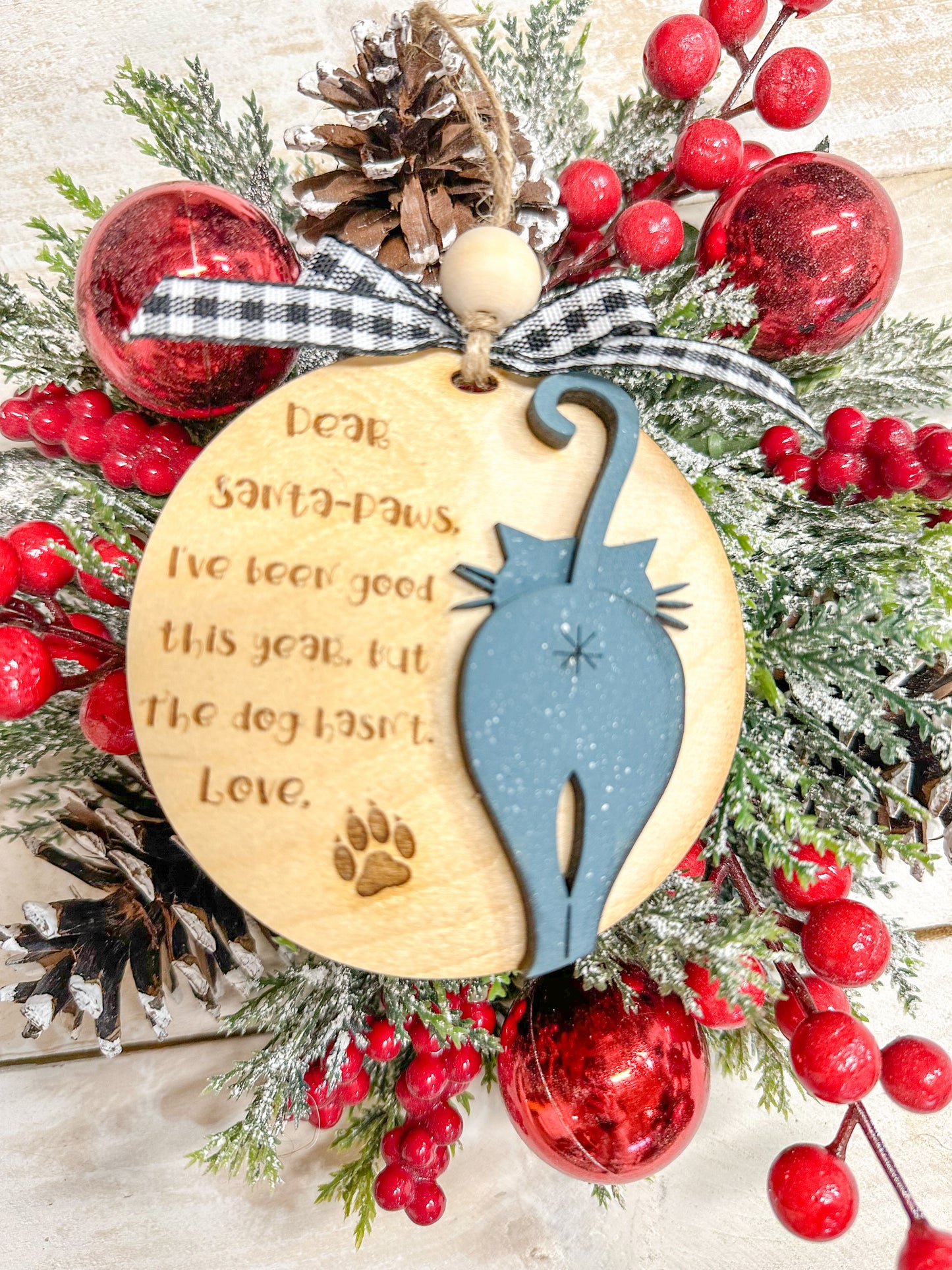 Dear Santa Paws cat ornament