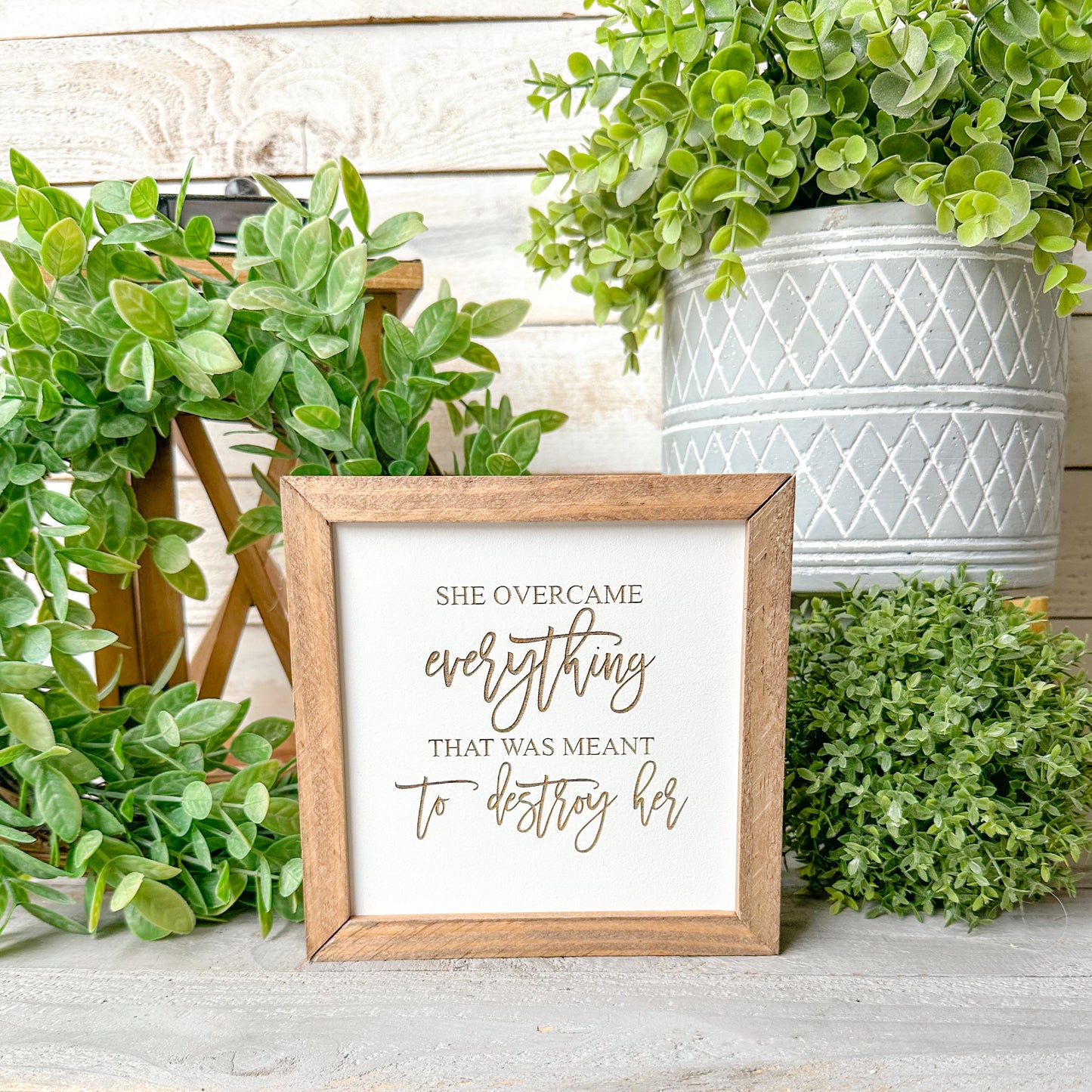 Inspirational Wood Sign for Women – “She Overcame Everything” Motivational Home Décor