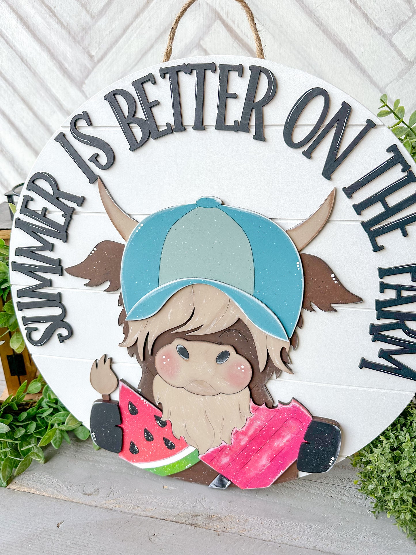 Sumner is better on the farm highland cow door hanger 18inch