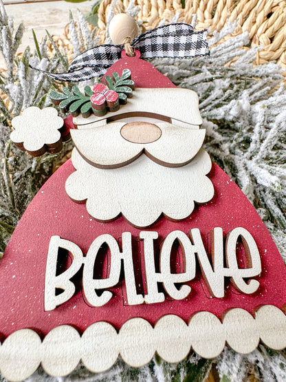 Santa "Believe" Ornament - 3x5 Wooden Christmas Decor