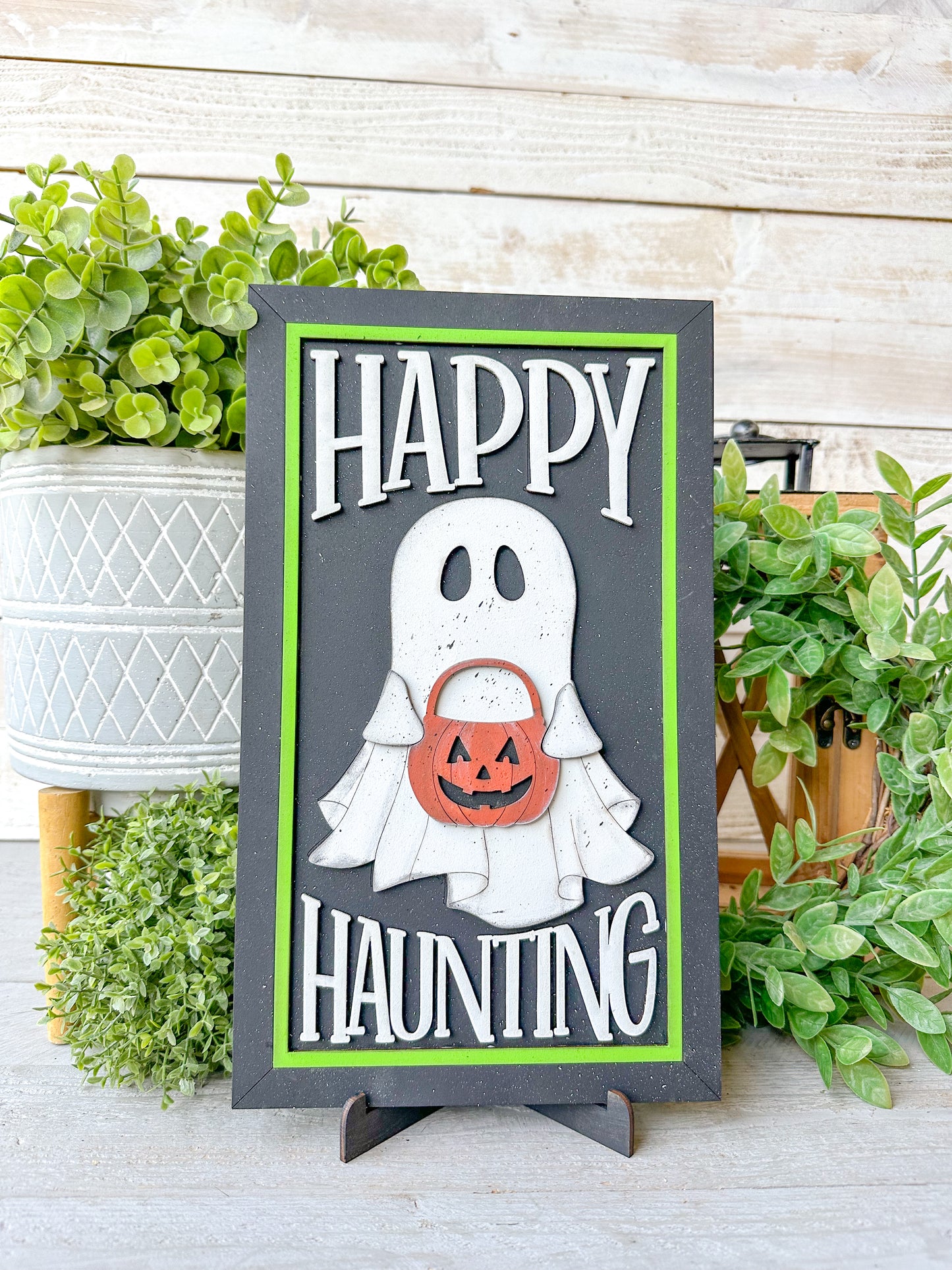 Happy haunting laser cut sign W/ Easel￼