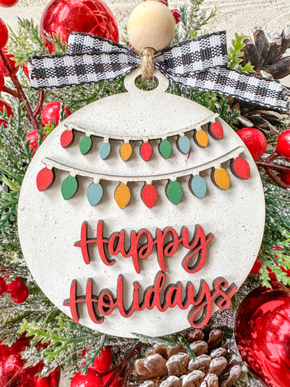 Happy Holidays Ornament – Handcrafted Christmas Tree Decoration & Gift Tag with Festive Lights
