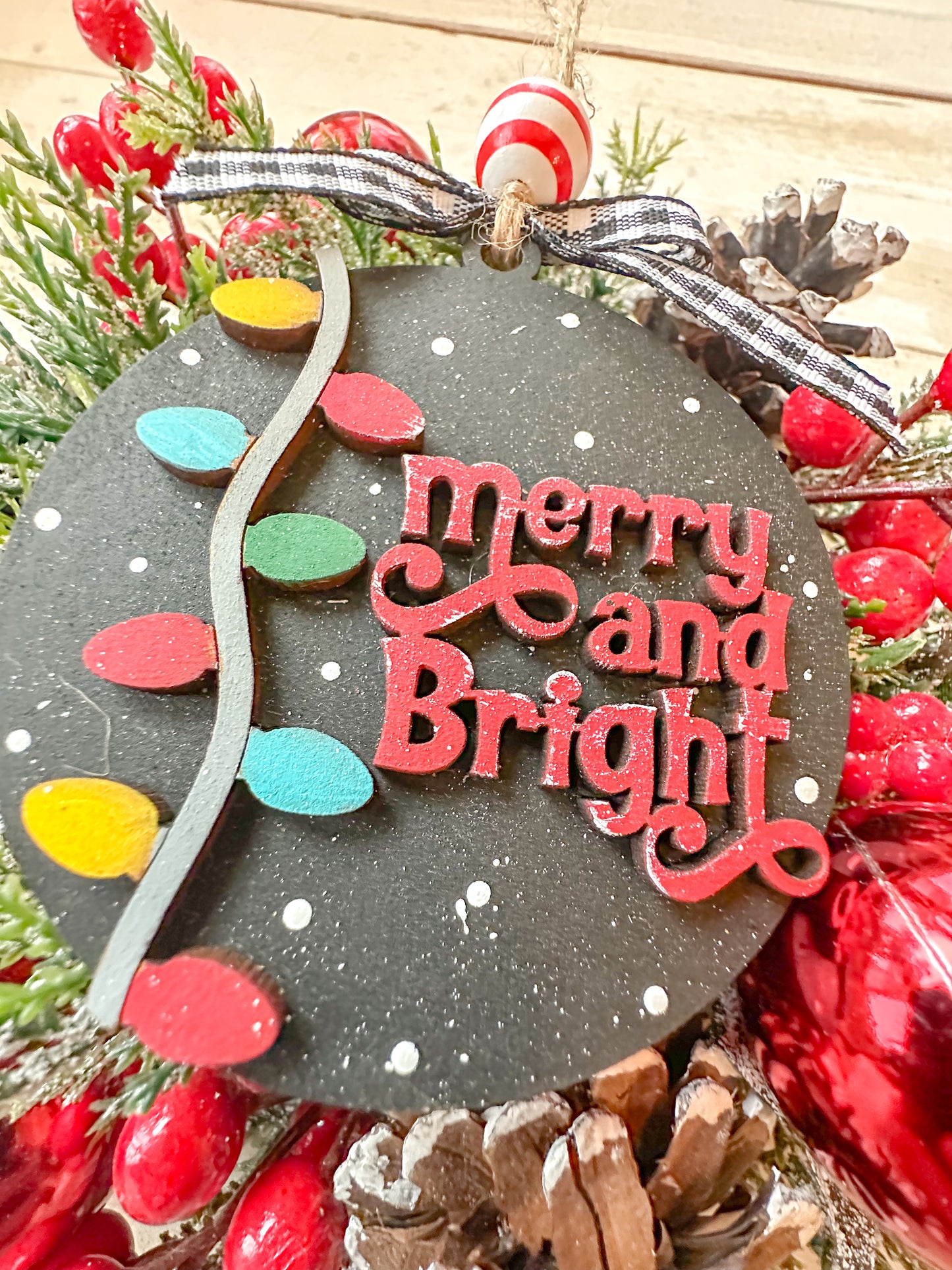 Merry & Bright Ornament – Handcrafted Christmas Tree Decoration with Colorful Lights & Festive Charm