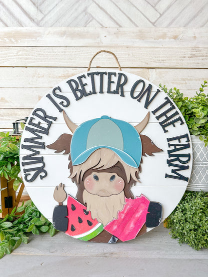 Sumner is better on the farm highland cow door hanger 18inch