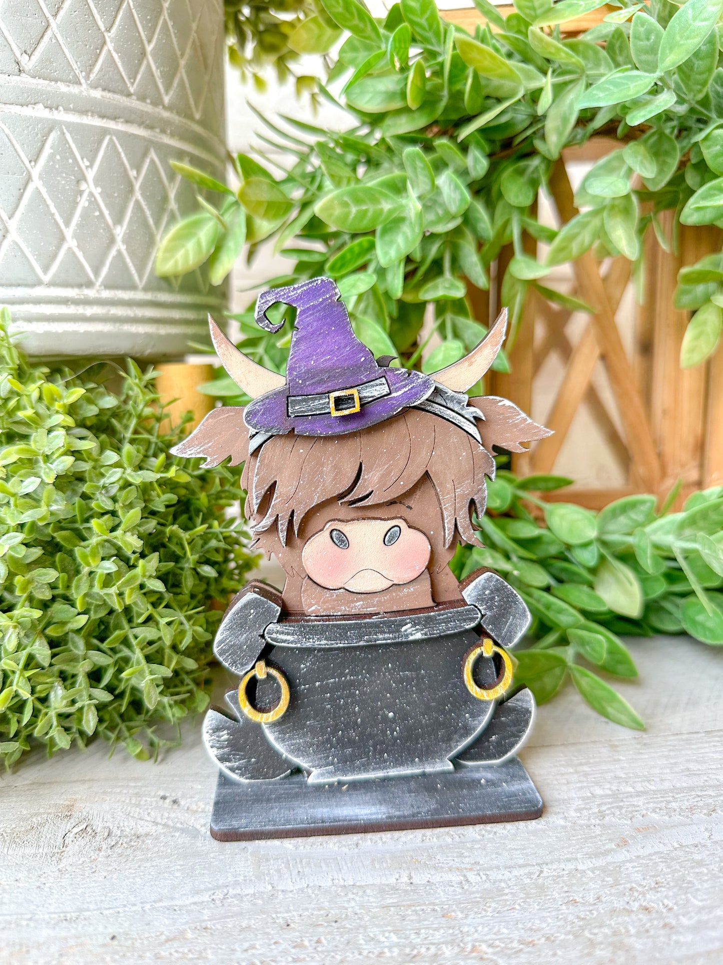 Halloween Highland cow laser decor w/ stands