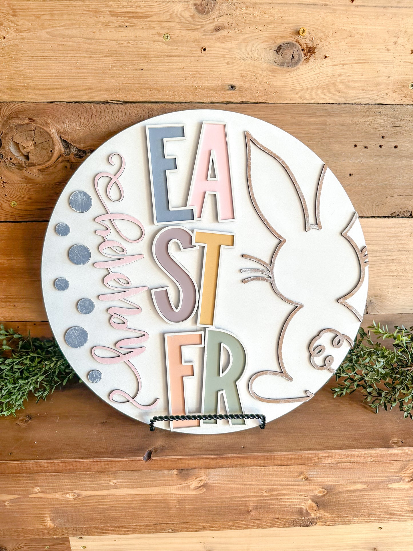 Easter Bunny Wooden Door Round – Handcrafted 16-Inch Spring Decor