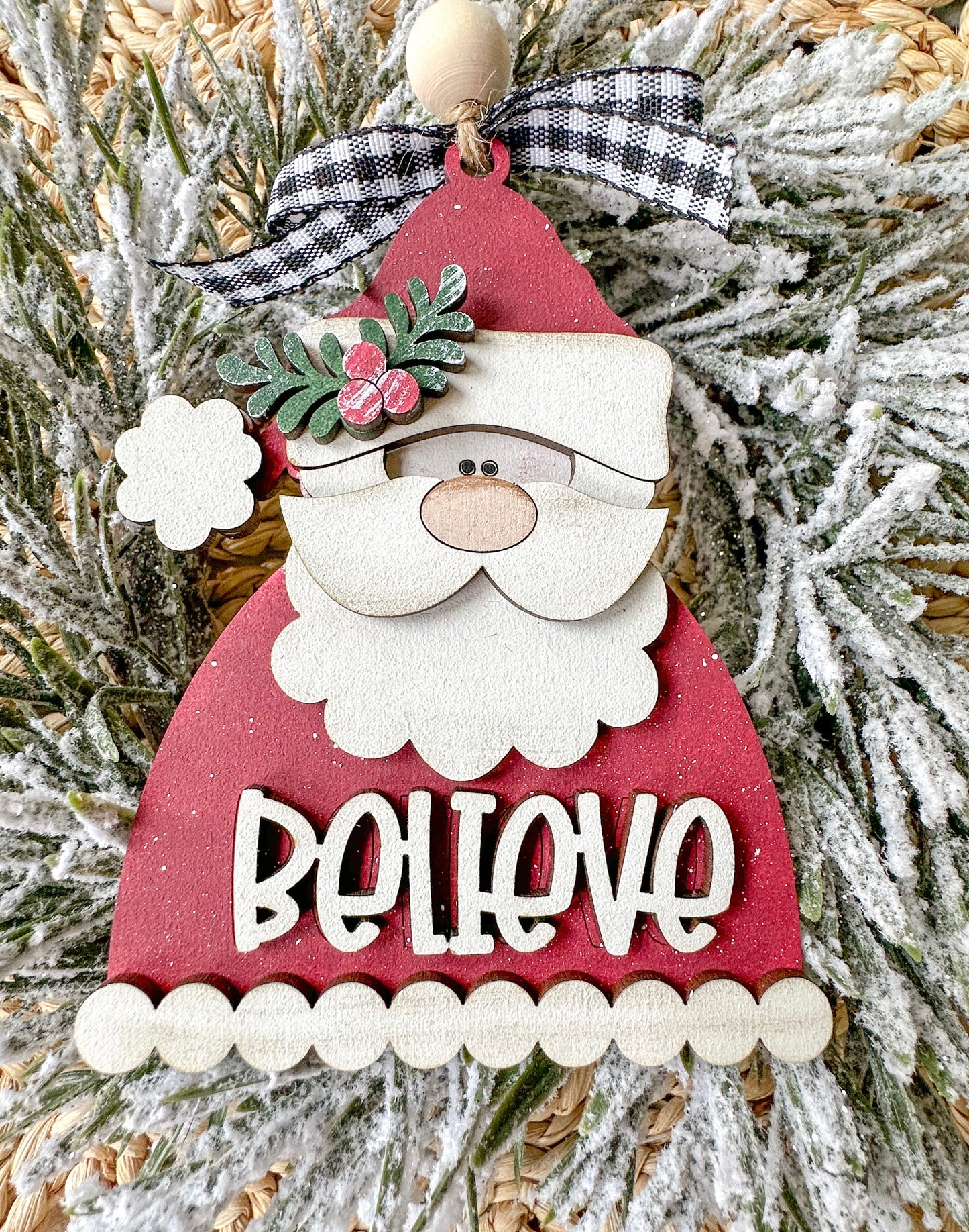 Santa "Believe" Ornament - 3x5 Wooden Christmas Decor
