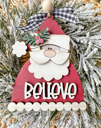 Santa "Believe" Ornament - 3x5 Wooden Christmas Decor