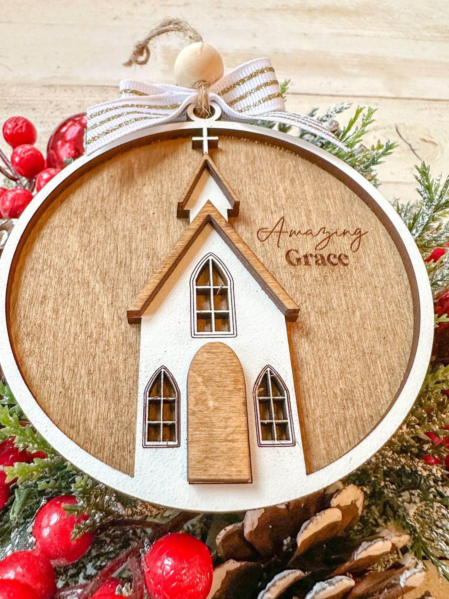 Amazing Grace Church Round Christmas Ornament