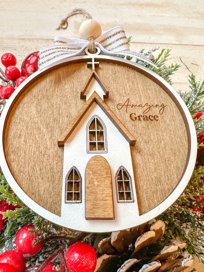 Amazing Grace Church Round Christmas Ornament
